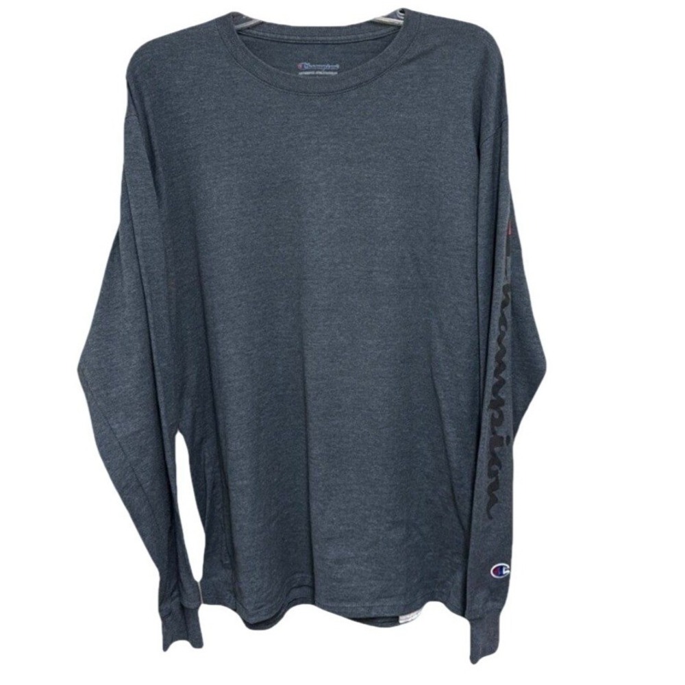Champion Men's Gray Crew Neck Script Logo‎ Shirt L